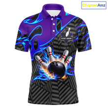 Load image into Gallery viewer, Custom Blue Purple Bowling Jersey For Men, Bowling Tournament Team Shirt Polo &amp; Quarter Zip TDM5826