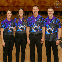 Load image into Gallery viewer, Custom Blue Purple Bowling Jersey For Women, Bowling Tournament Team Shirt Polo &amp; Quarter Zip TDM5826