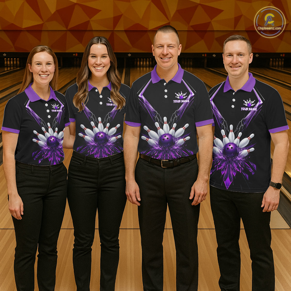 Custom Purple Bowling Jersey For Men, Crystal Lightning Bowling League Shirt Team Polo & 1/4 Zip TDM6428