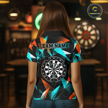 Load image into Gallery viewer, Custom Darts Shirts For Women, Orange And Turquoise Geometric Darts Team Jersey Polo &amp; Quarter Zip TDM6629