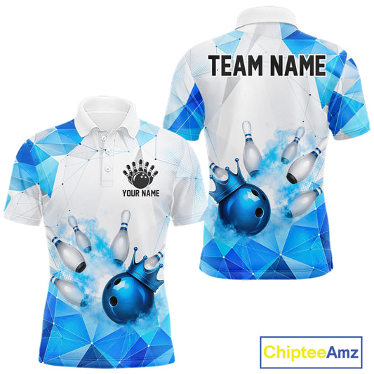 Bowling-themed polo shirt with geometric design, customizable your name and team name