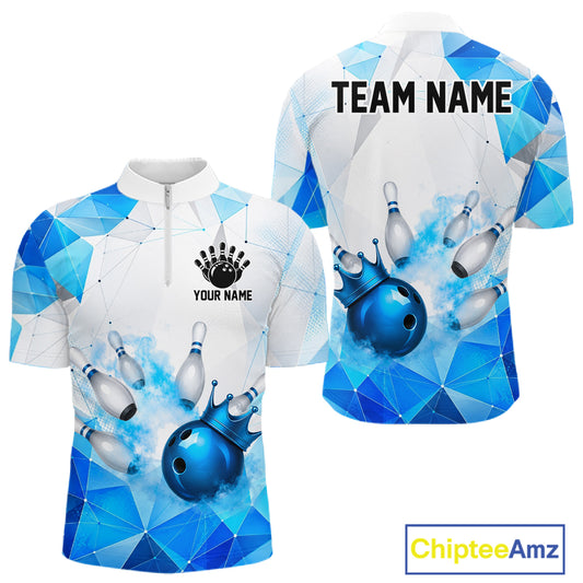 Bowling-themed quarter zip shirt with geometric design, customizable your name and team name