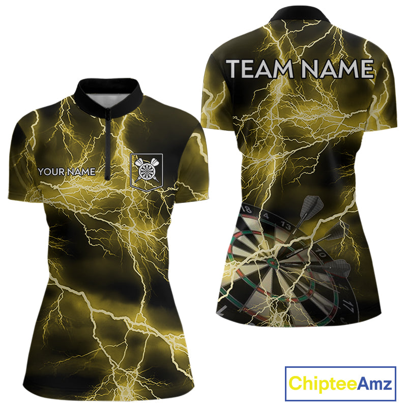 Thunder Lightning Yellow Darts Shirt With Pocket For Women Custom Dart Jersey TDM4695