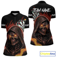 Load image into Gallery viewer, Personalized Red Grim Reaper Fire Dart Shirts For Women Custom Skull Dart Jersey Polo &amp; 1/4 Zip TDM4891