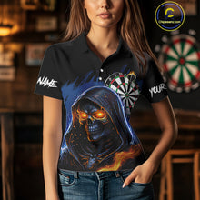 Load image into Gallery viewer, Personalized Blue Grim Reaper Fire Dart Shirts For Women Custom Skull Dart Jersey Polo &amp; 1/4 Zip TDM4892