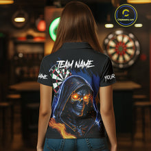 Load image into Gallery viewer, Personalized Blue Grim Reaper Fire Dart Shirts For Women Custom Skull Dart Jersey Polo &amp; 1/4 Zip TDM4892