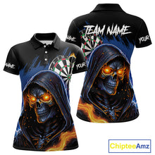 Load image into Gallery viewer, Personalized Blue Grim Reaper Fire Dart Shirts For Women Custom Skull Dart Jersey Polo &amp; 1/4 Zip TDM4892