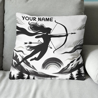 Custom Black White Funny Women Archer Pillow, Archery Decorative Pillows TDM0824