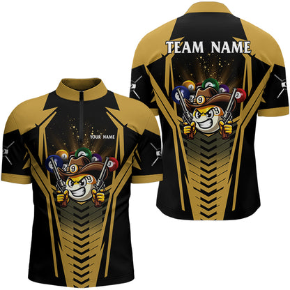 Personalized 9 Ball Cowboy Billiard Shirts For Men Funny Billiard Shirts Billiard Jerseys |Yellow TDM3105