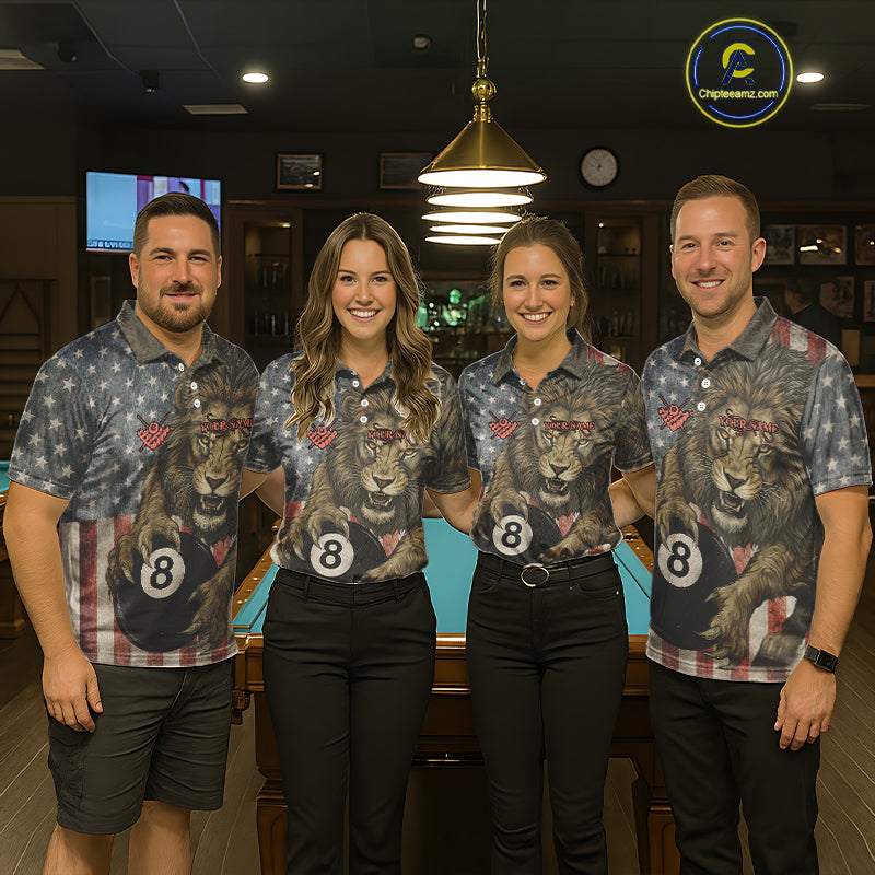 Personalized Vintage American Flag Lion Billiard Shirt For Women, 8 Ball Pool Billiard Team Jerseys TDM5591