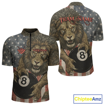 Personalized Vintage American Flag Lion Billiard Shirt For Men, 8 Ball Pool Billiard Team Jerseys TDM5591