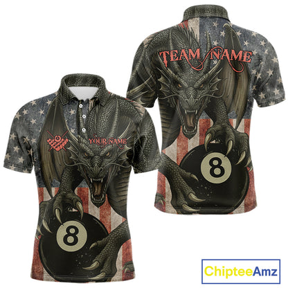 Personalized Vintage American Flag Dragon Billiard Shirt For Men, 8 Ball Pool Billiard Team Jerseys TDM5592