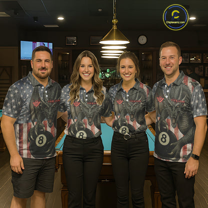 Personalized Vintage American Flag Dragon Billiard Shirt For Women, 8 Ball Pool Billiard Team Jerseys TDM5592