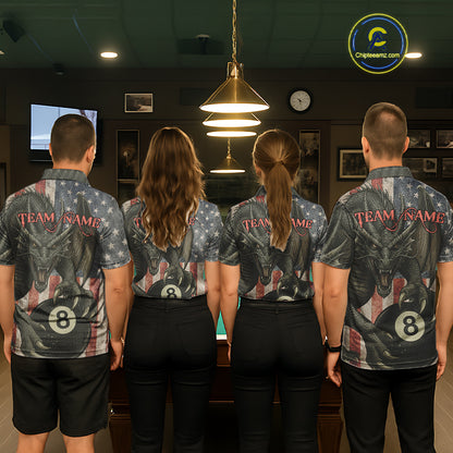 Personalized Vintage American Flag Dragon Billiard Shirt For Women, 8 Ball Pool Billiard Team Jerseys TDM5592