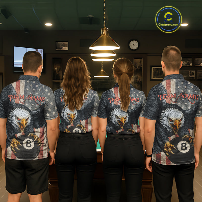 Personalized Vintage American Flag Eagle Billiard Shirt For Women, 8 Ball Pool Billiard Team Jerseys TDM5593