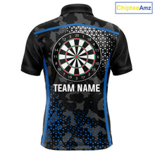 Load image into Gallery viewer, Black And Blue Camo Dart Shirt With Pocket Option For Men Custom Dart Jersey TDM5828