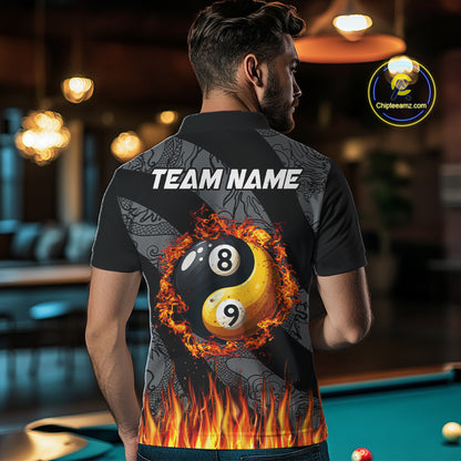Personalized Flame Ying And Yang 8 Ball & 9 Ball Billiard Shirt For Men, Funny Pool Team Jerseys TDM4278