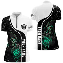 Load image into Gallery viewer, Turquoise Grim Reaper Darts Women Polo &amp; Quarter-Zip Custom Darts Shirts For Team Darts Jerseys TDM2627