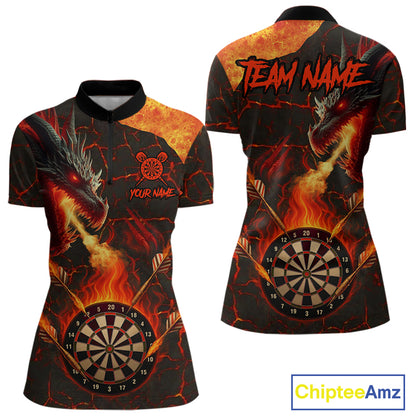Personalized Fire Flame Dragon Darts Shirt For Women Custom Darts League Jersey Team Polo & 1/4 Zip TDM4902