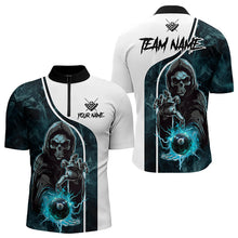 Load image into Gallery viewer, Blue Cyan Grim Reaper 3D  Billiard Shirts For Men Custom Lightning 8 Ball Pool Billiard Jerseys TDM3347