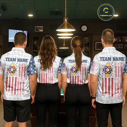 Grunge American Flag 9 Ball Billiard Shirt For Women Custom Patriotic Pool Team Jersey Polo, 1/4 Zip TDM5598