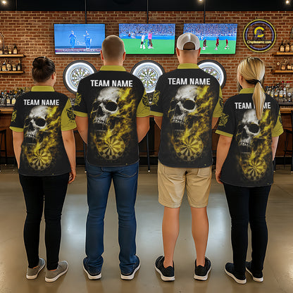 Personalized Yellow Black Skull Smoke Darts Shirt For Women Custom Darts Team Jersey Polo &1/4 Zip TDM5837