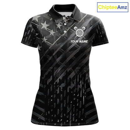 Black US Flag Dartboard Fire Darts Shirt For Women Custom Darts Jersey Team Polo & 1/4 Zip TDM5978