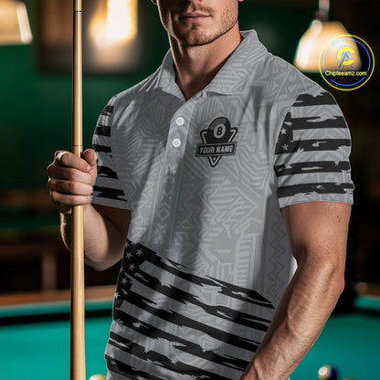 Personalized Grey US Flag Darts Shirt For Men Custom Darts Jersey, Darts Tournament Team Shirts TDM4905