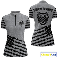 Load image into Gallery viewer, Personalized Grey US Flag 8 Ball Billiard Shirt For Women Custom Patriotic Billiard Pool Jerseys TDM4904
