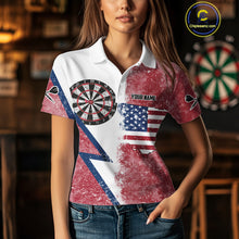 Load image into Gallery viewer, Personalized Grunge American Flag Women's Dart Shirts Custom Patriotic Darts Team Jersey |White TDM4906