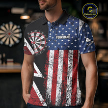 Load image into Gallery viewer, Personalized Grunge American Flag Men's Dart Shirts Custom Patriotic Darts Team Jersey Polo &amp; 1/4 Zip TDM4907