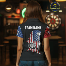 Load image into Gallery viewer, Personalized Grunge American Flag Women's Dart Shirts Custom Patriotic Darts Team Jersey Polo &amp; 1/4 Zip TDM4907