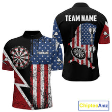 Load image into Gallery viewer, Personalized Grunge American Flag Men's Dart Shirts Custom Patriotic Darts Team Jersey Polo &amp; 1/4 Zip TDM4907