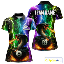 Load image into Gallery viewer, Colorful Lightning Cobra Snake 8 Ball Billiard Shirt For Women Custom Pool Team Jersey Polo, 1/4 Zip TDM5986