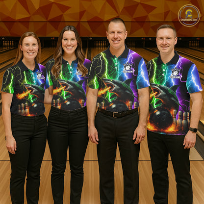 Colorful Lightning Shark Bowling Jersey For Men Custom Bowling Shirt Team Polo & Quarter Zip TDM5988