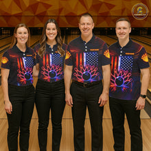 Load image into Gallery viewer, Custom Neon American Flag Bowling Shirt For Men, Patriotic Bowling Team Jersey Polo &amp; 1/4 Zip TDM6221