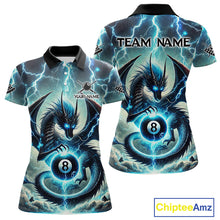 Load image into Gallery viewer, Personalized Thunder Lightning Dragon Billiard Shirt For Women, Blue 8 Ball Pool Team Jersey TDM4480