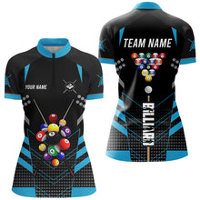 Load image into Gallery viewer, Black And Blue Billiard Jerseys Halftone Pattern Custom Women Billiard Shirts, Billiard Team Uniform TDM2892