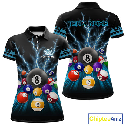 Blue Glowing Electric Billiard Shirts For Women Custom Billiard Jersey Team Polo & Quarter Zip TDM3818