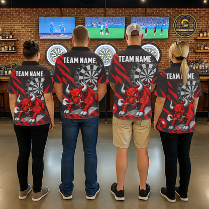 Black And Red Funny Bull Darts Shirt For Men Custom Darts Team Jersey Polo & Quarter Zip Shirt TDM6237