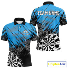 Load image into Gallery viewer, Blue Black Grunge Darts Shirts For Men Custom Dart Jersey With Pocket Option TDM4108
