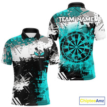 Load image into Gallery viewer, Turquoise Grunge Paint Splash Dart Shirts For Men Custom Darts Jersey Team Polo &amp; Quarter Zip TDM5353