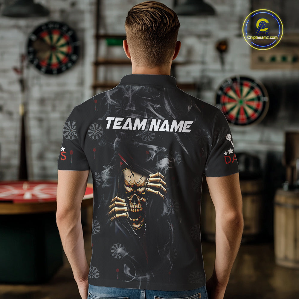 Personalized Skull Smoke Pattern Darts Shirt For Men Custom Darts Jersey Team Polo & 1/4 Zip TDM5355