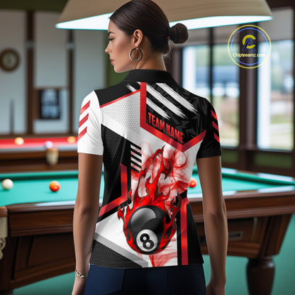 Red 8 Ball Pool Fire Flame Smoke Custom Billiard Shirts For Women, Billiard Jerseys Team Uniform TDM5849