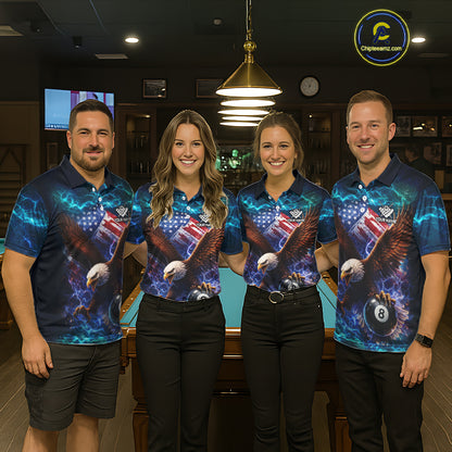 Personalized 8 Ball US Flag Eagle Lightning Billiard Shirt For Women, Patriotic Billiard Team Jersey TDM5850