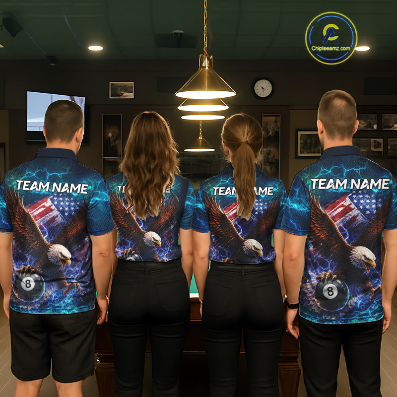 Personalized 8 Ball US Flag Eagle Lightning Billiard Shirt For Women, Patriotic Billiard Team Jersey TDM5850