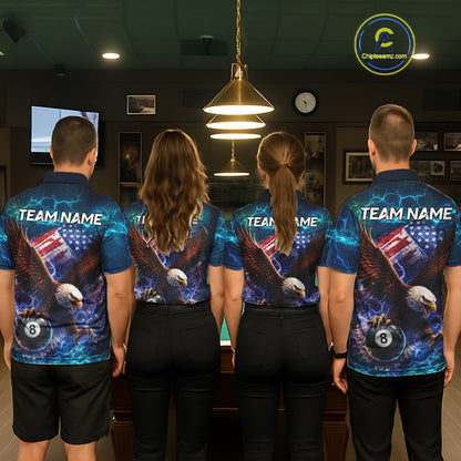 Personalized 8 Ball US Flag Eagle Lightning Billiard Shirt For Women, Patriotic Billiard Team Jersey TDM5850