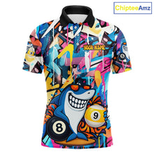Load image into Gallery viewer, Funny Shark Colorful Graffiti Style Custom 8 &amp; 9 Ball Billiard Shirt For Men, Billiard Team Jersey TDM5852