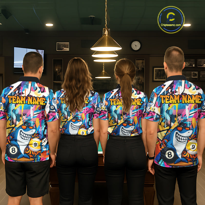 Funny Shark Colorful Graffiti Style Custom 8 & 9 Ball Billiard Shirt For Women, Billiard Team Jersey TDM5852