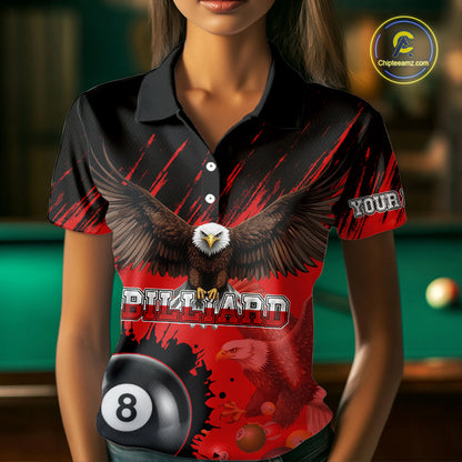 Personalized Eagle 8 Ball Pool Billiard Shirt For Women, Billiard Jerseys Team Polo & 1/4 Zip|Red TDM3826